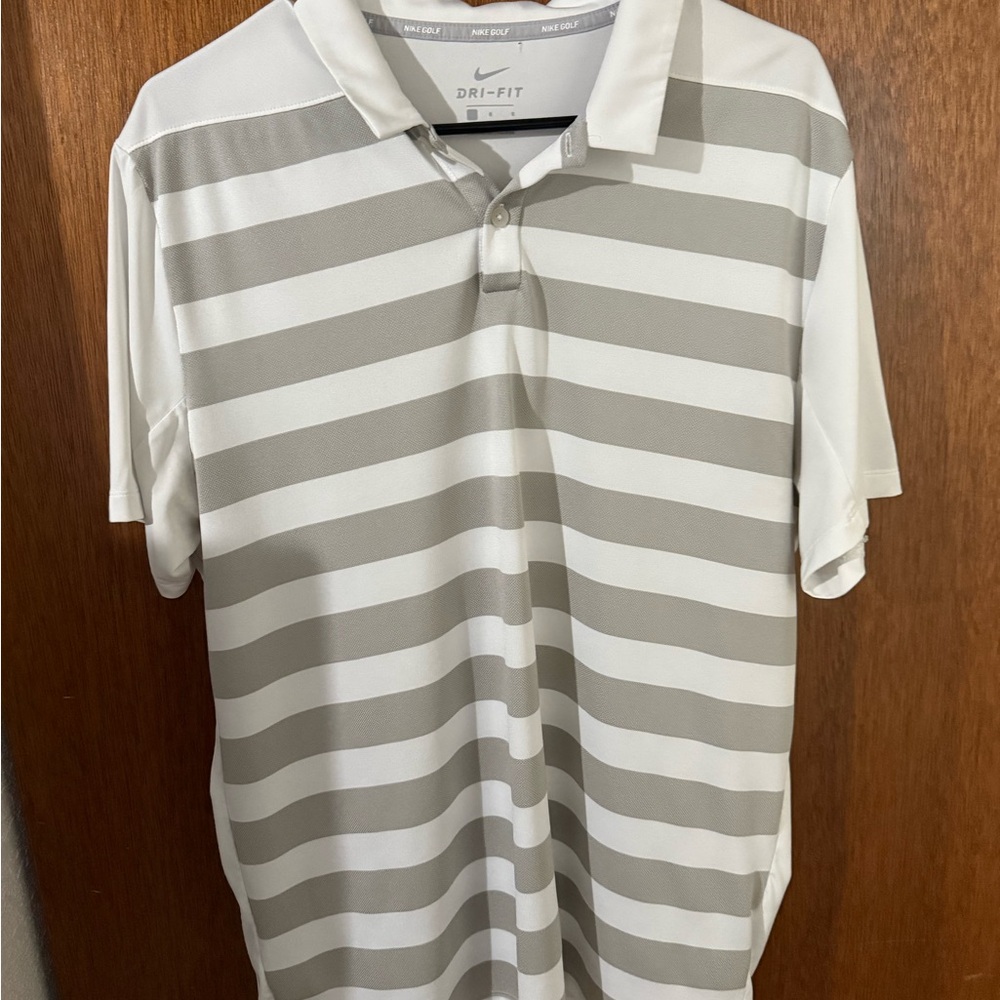Nike Gray and White Polo Shirt Classic Striped Design